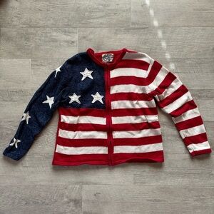 Heirloom Collectibles Patriotic Flag Sweater Zipper Red White Blue American